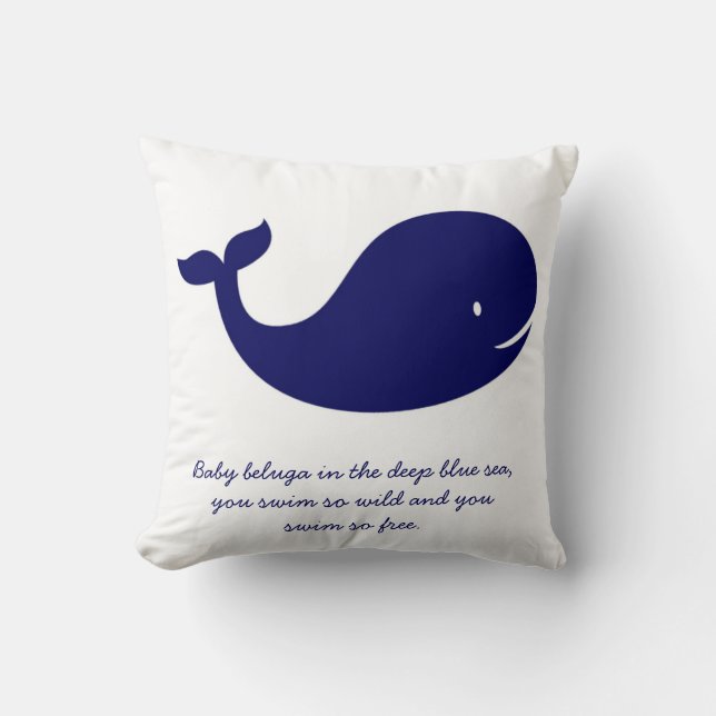 Boy's Navy Blue Ocean Theme Whale Pillow (Front)