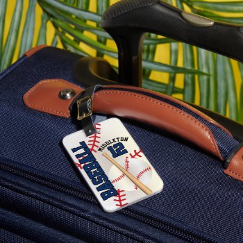 Boy's Navy Blue Sport Baseball ⚾ Luggage Tag by DesignsbyDonnaSiggy at Zazzle