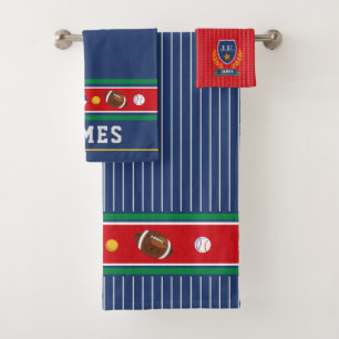 Boys Navy Multi Sport Bathroom Towel Set