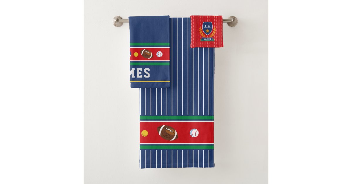 Boys Navy Multi Sport Bathroom Towel Set | Zazzle.com