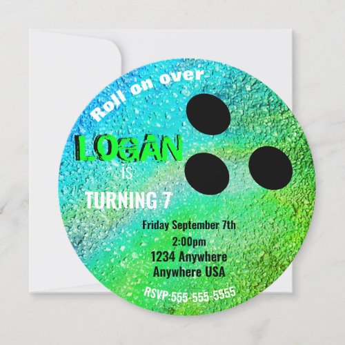 Boys neon BOWLING BALL bowling Glow birthday party Invitation