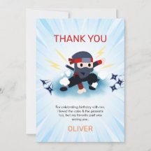 Boys Ninja Warrior Birthday Party Thank You cards 
