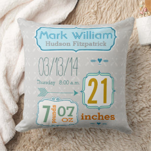 Boy's Nursery Room Baby Stat Arrow Pattern Throw Pillow