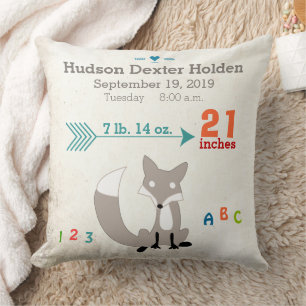 Boy's Nursery Room Baby Stat Fox Arrow Pattern Throw Pillow
