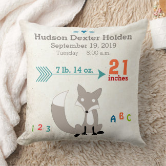 Boy's Nursery Room Baby Stat Fox Arrow Pattern Throw Pillow