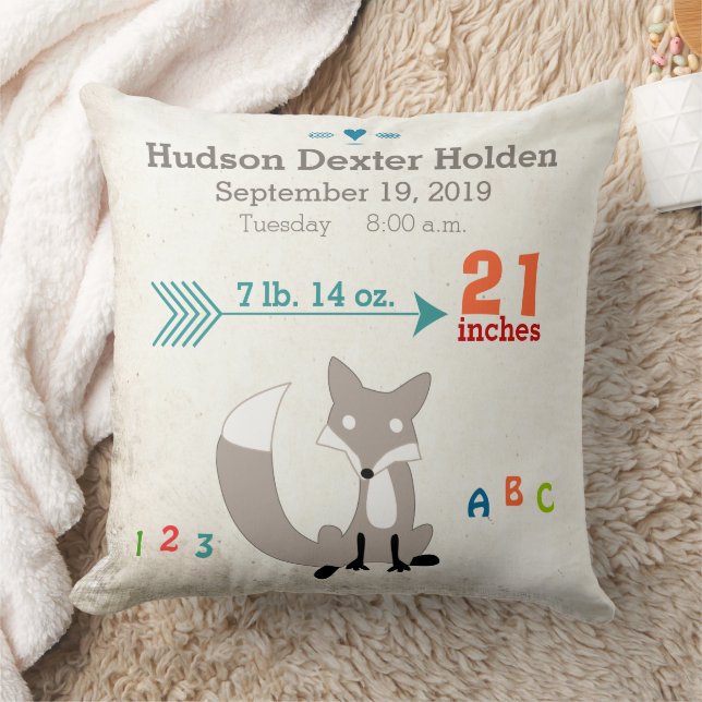 Boy's Nursery Room Baby Stat Fox Arrow Pattern Throw Pillow (Blanket)