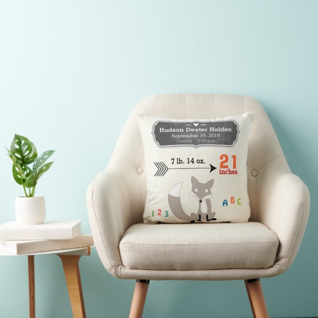 Boy's Nursery Room Baby Stat Fox Arrow Pattern Throw Pillow (Chair)