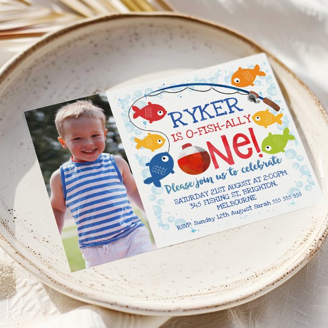 Boys O-fish-ally one birthday invitation (Boy's O-Fish-Ally One 1st Birthday Invitation For Little Boy, Fishing Themed First Birthday Invite)