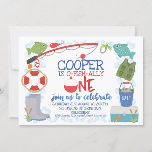 Boys O-fish-ally one bobber 1st birthday Invitation