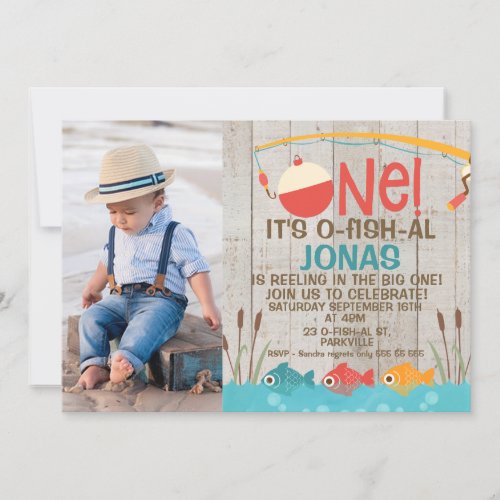 Boys o fish ally one photo birthday invitation