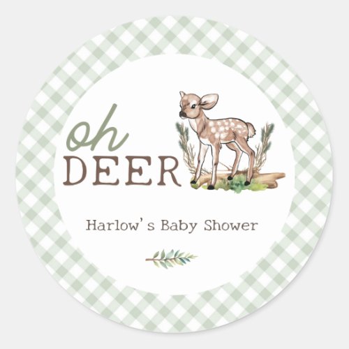 Boys Oh Deer Woodland Baby Deer Baby Shower Classic Round Sticker