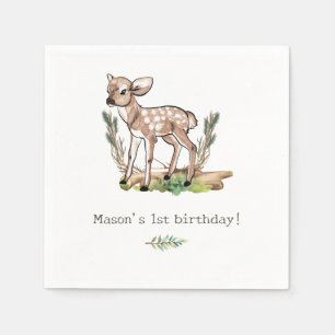 Boy's Oh Deer Woodland Baby Deer Birthday Napkins