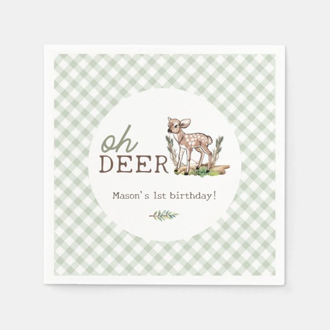 Boy's Oh Deer Woodland Baby Deer Birthday Napkins (Front)