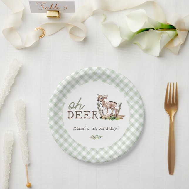 Boy's Oh Deer Woodland Baby Deer Birthday Paper Plates (Wedding)