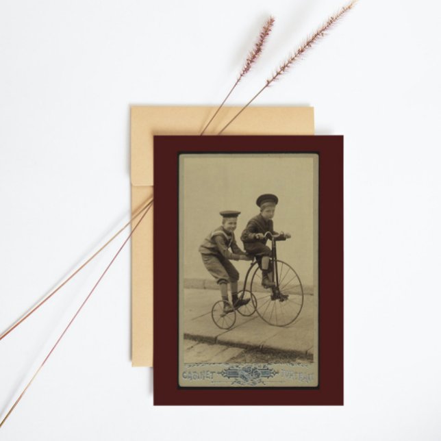 Boys on a vintage trike postcard (Creator Uploaded)