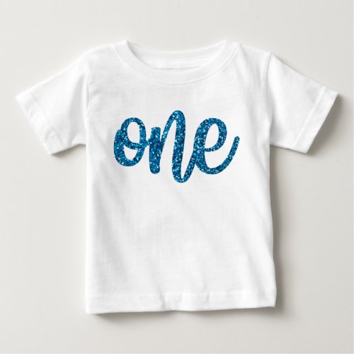 Boys One First Birthday Blue Glitter Baby T_Shirt