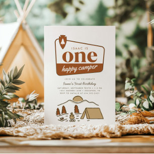 Boy's One Happy Camper Boho Explorer 1st Birthday Invitation
