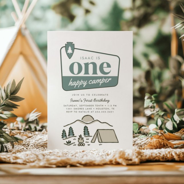 Boy's One Happy Camper Park Explorer 1st Birthday Invitation (Creator Uploaded)