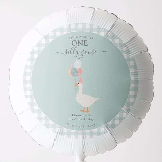 Boy's One Silly Goose 1st Birthday Party Balloon (Front)