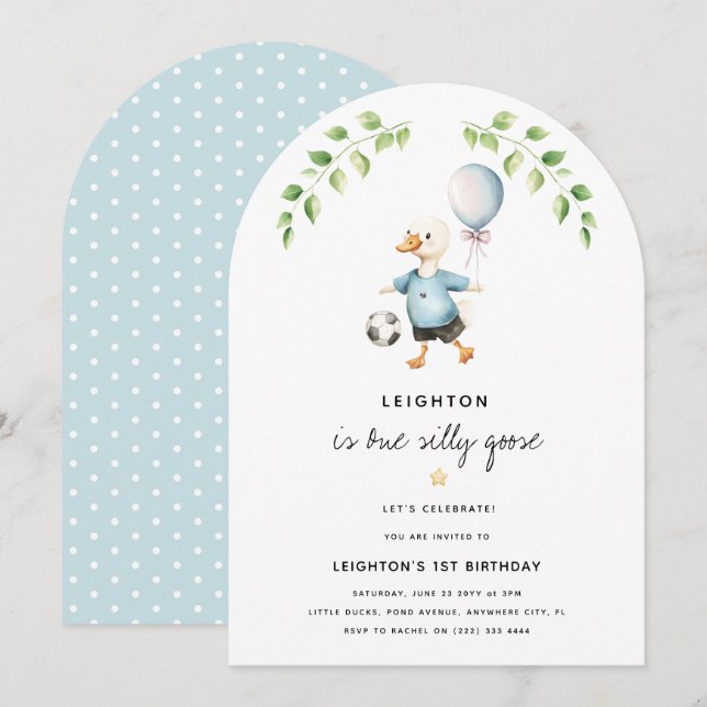 Boys One Silly Goose 1st Birthday Party Invitation (Front/Back)
