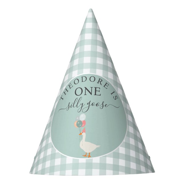 Boy's One Silly Goose 1st Birthday Party Party Hat (Front)