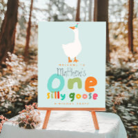 Boys One Silly Goose 1st Birthday Welcome Sign