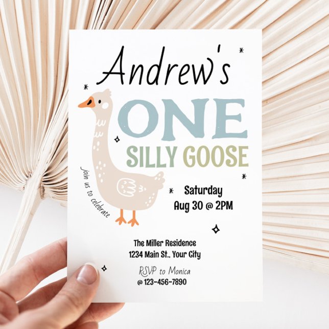 Boys One Silly Goose Summer Kids First Birthday Invitation (Boy's Silly Goose Birthday Invite)