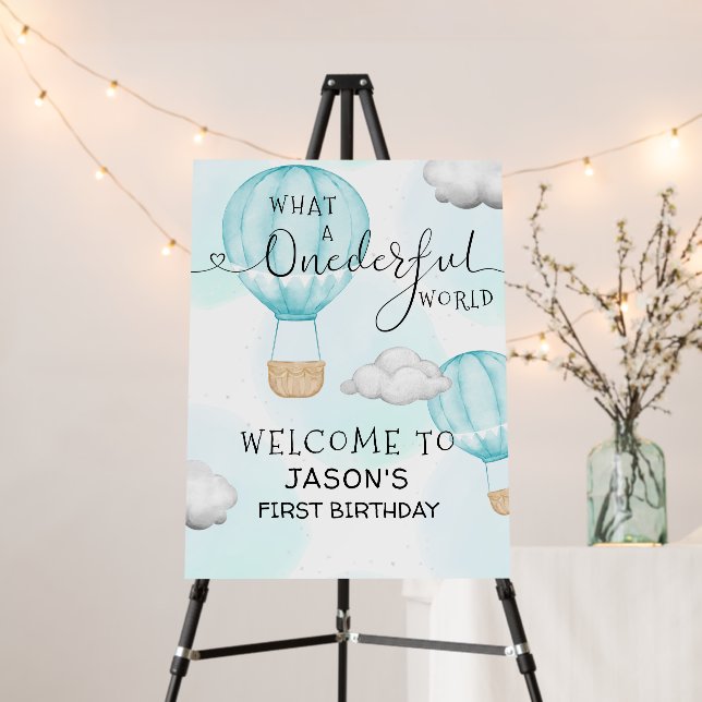 Boys ONEderful World First Birthday Welcome Sign (In Situ (Stand))