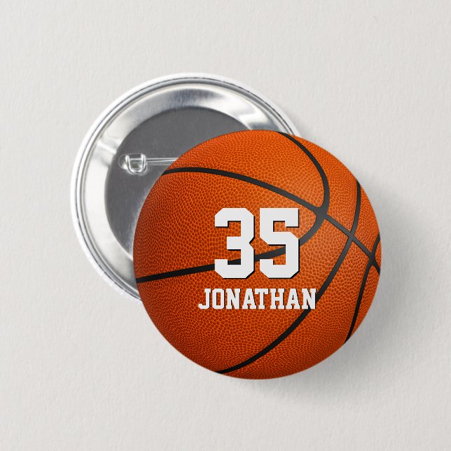 boys or girls basketball personalized button (Front & Back)