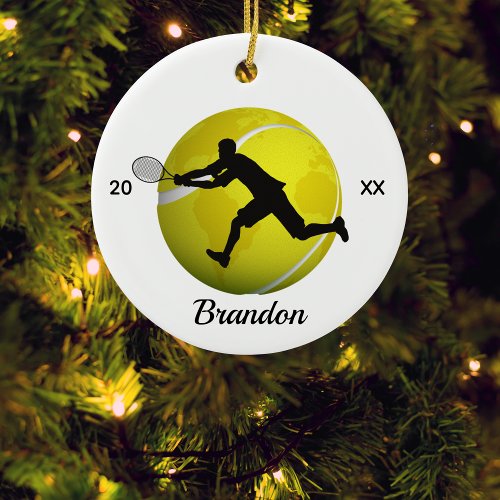 Boys or Mens Tennis Player Ball Name &amp; Year Ceramic Ornament