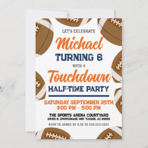 Boys Orange Blue Football Team Birthday Party Invitation