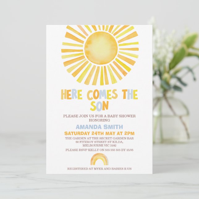Boys Orange First Trip Around the Sun Baby Shower Invitation (Standing Front)
