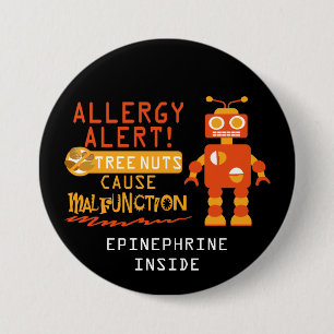 Boys Orange Robot Tree Nut Allergy Alert Button