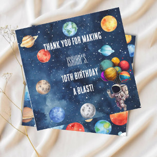 Boys Outer Space 10th Trip Around the Sun Birthday Thank You Card