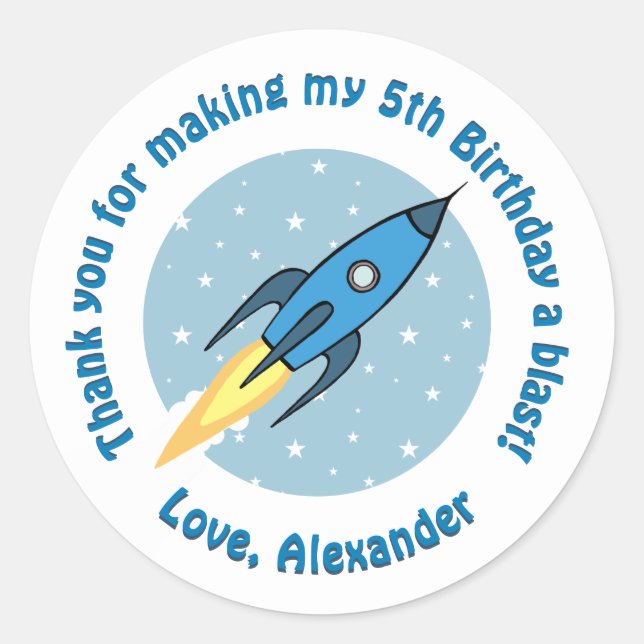 Boys Outer Space Birthday Party Thank You Favor Classic Round Sticker (Front)