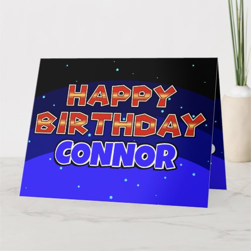Boys Outer Space Red Rocket Typography Birthday Card