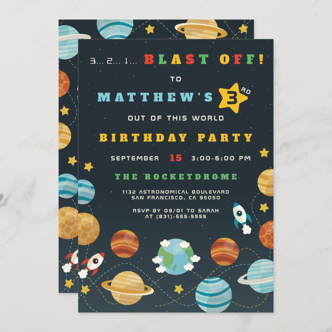 Boys Outer Space Rocket Birthday Party Invitation | Zazzle