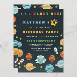 Boys Outer Space Rocket Birthday Party Invitation