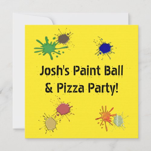 Boys Paint Ball Pizza Birthday Party Personalized Invite