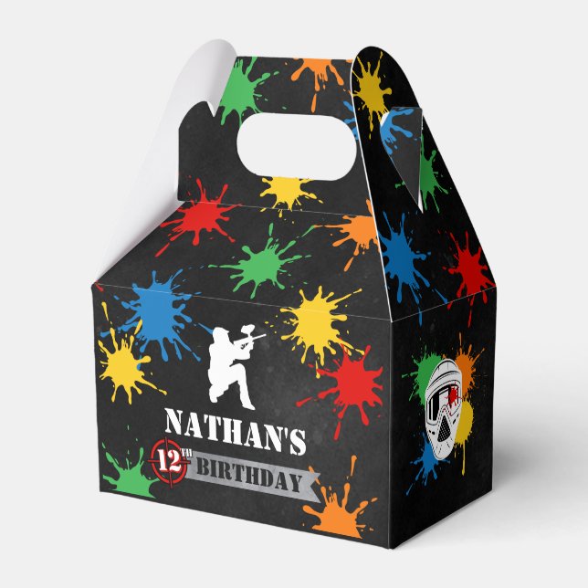 Boys Paintball Birthday Black Favor Box (Front Side)