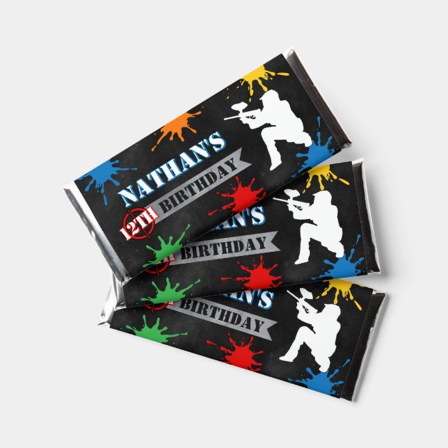 Boys Paintball Splatter Birthday Hershey Bar Favors (Front)