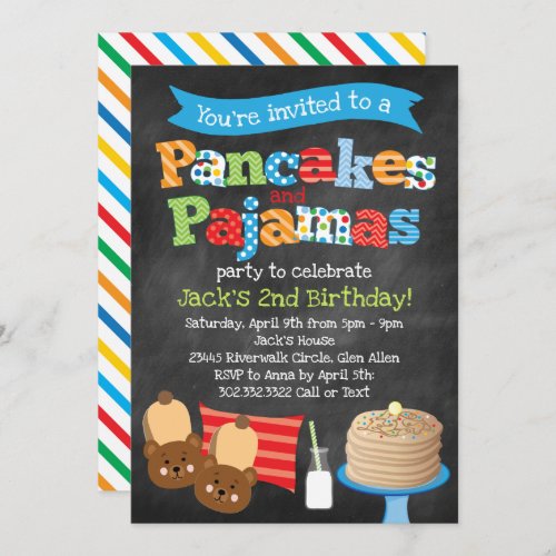Boys Pancakes and Pajamas Chalkboard Party Invitation