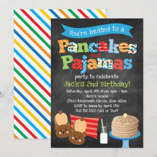 Boys Pancakes and Pajamas Chalkboard Party Invitation