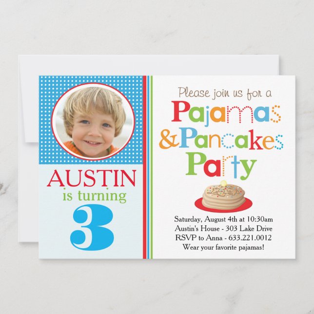 Boy's Pancakes & Pajamas Party Invitation (Photo) (Front)