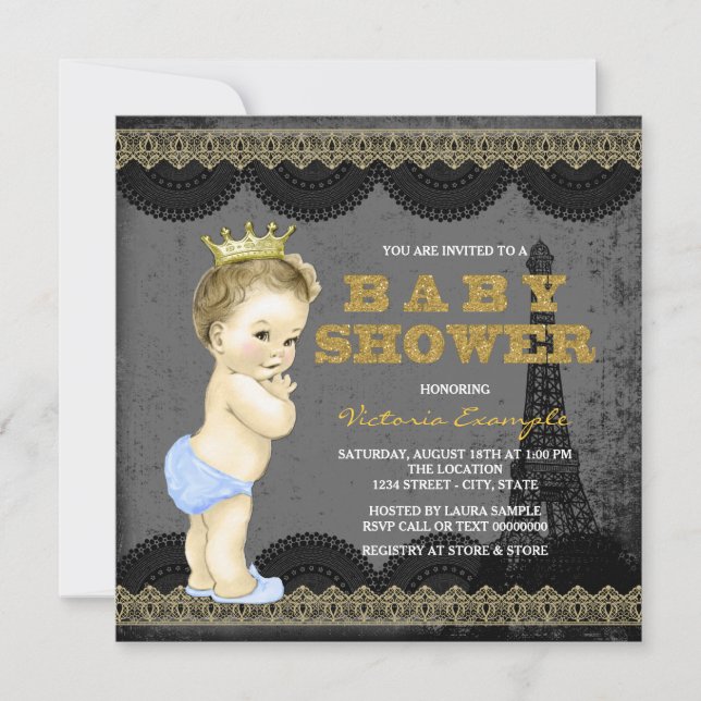 Boys Paris Baby Shower Invitation (Front)