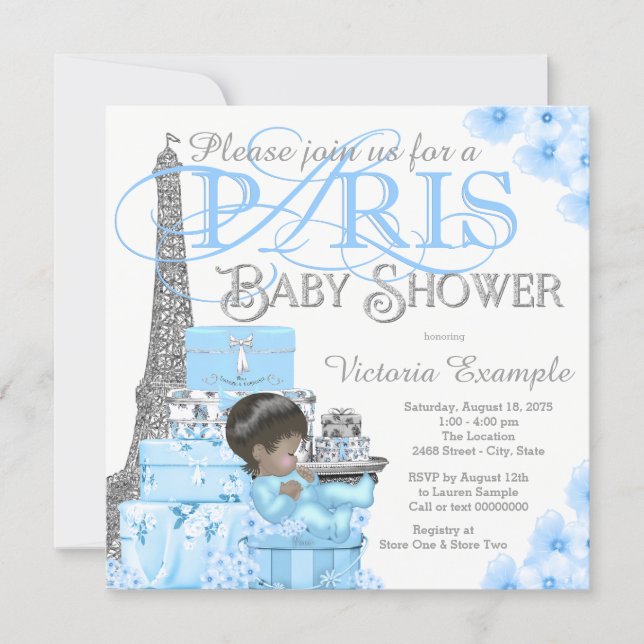 Boys Paris Baby Shower Invitations (Front)