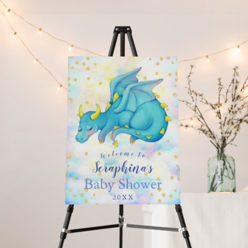 Boys Pastel Blue Dragon Baby Shower Welcome Foam Board