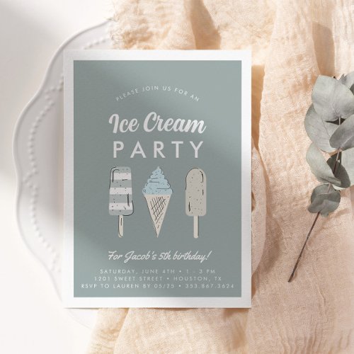 Boys Pastel Ice Cream Summer Birthday Party Invitation