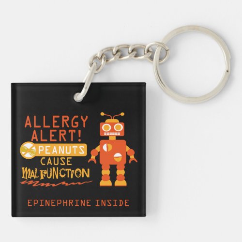 Boys Peanut Allergy Alert Orange Robot Keychain