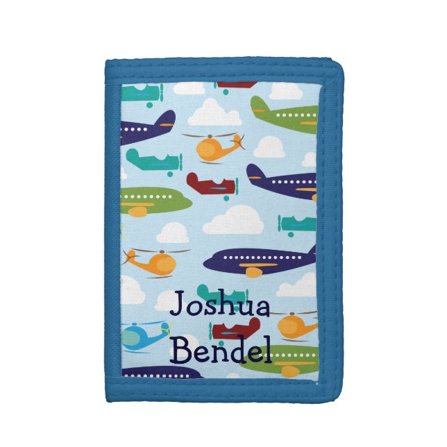 Boys Personalized Airplanes & Helicopters Wallet (Front Vertical)